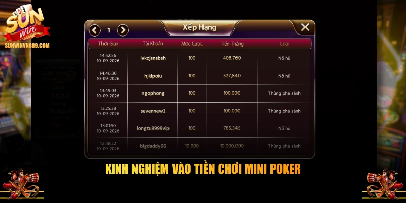 Kinh nghiệm vào tiền chơi Mini Poker