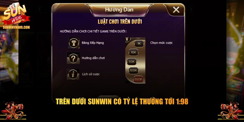 Trên Dưới SUNWIN có tỷ lệ thưởng tới 1:98